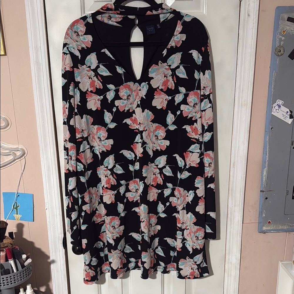Kaari Blue Black and Pink Floral Dress